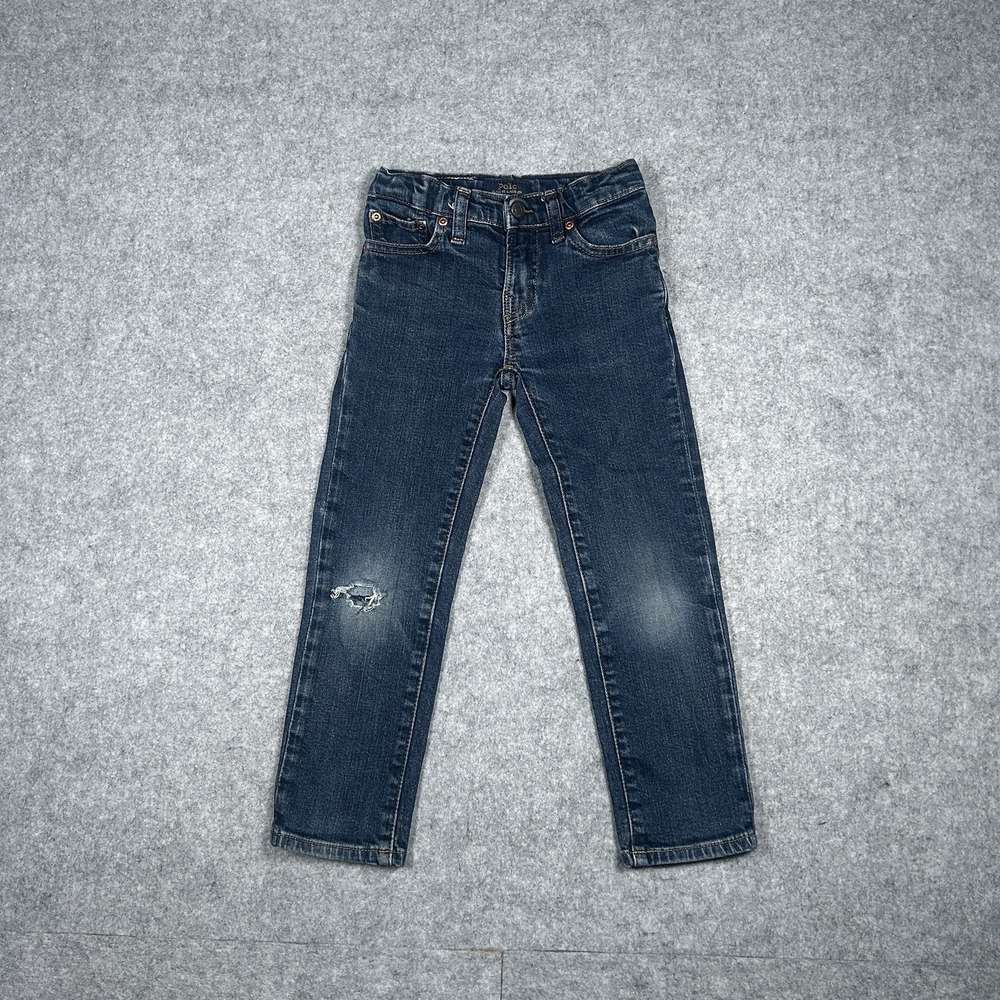 Polo Ralph Lauren Denim Jeans Boys Size 5‎ Straight Leg Fit Light Distress